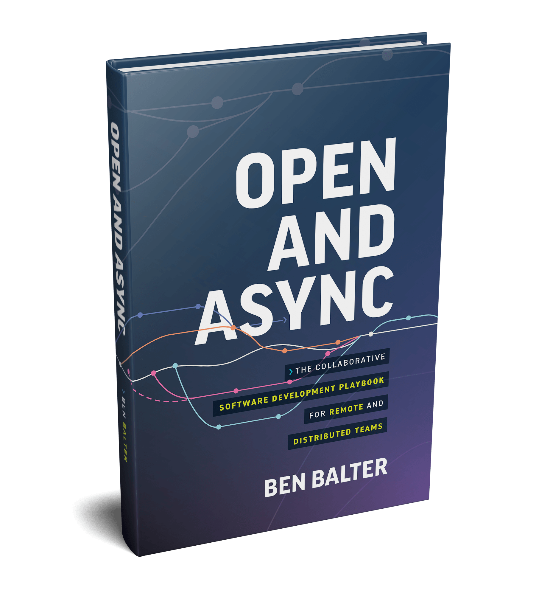Open and Async cover mockup with a navy commit-graph cover