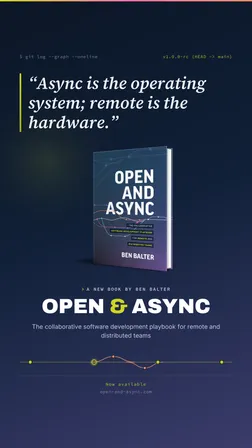 Open and Async commit-graph promotional card, vertical story format